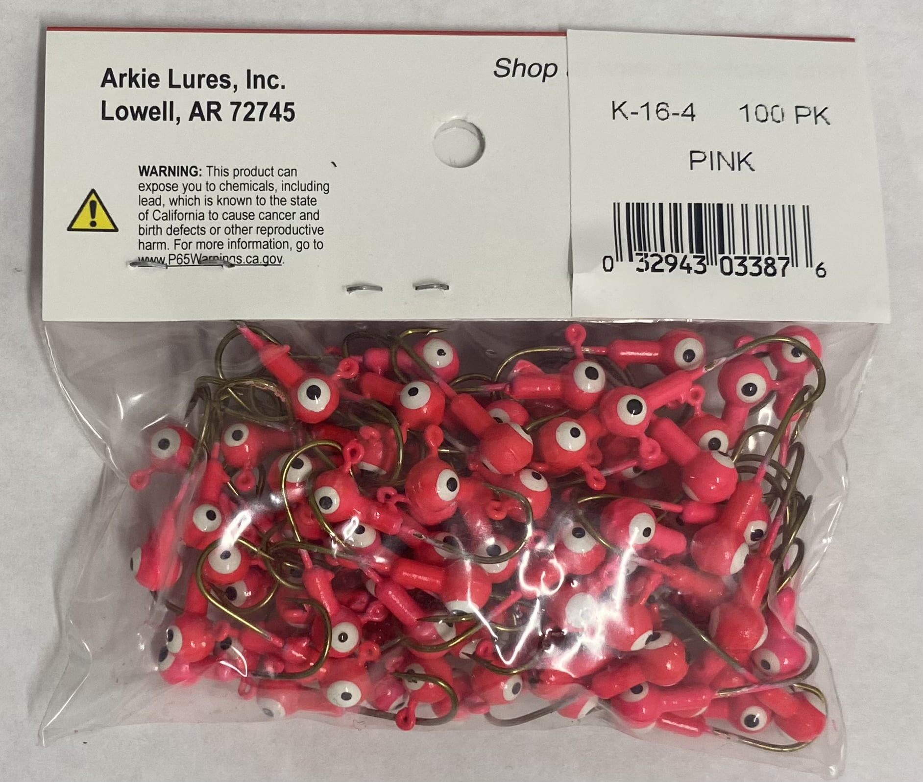 Arkie Lures Double Eye Painted Jig Heads, 1/16 oz, #4 Pink, 100 Pack Fishing Lures
