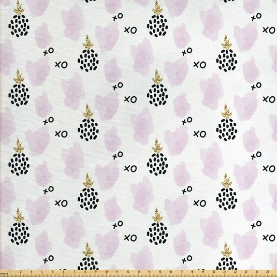 Abstract Fabric by the Yard, Scandinavian Style Pineapple and Watercolor Art, Upholstery Fabric for Dining Chairs Home Decor Accents, Pale Pink Earth Yellow by Ambesonne