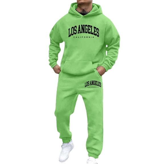 HXWCHs Men Women Two Piece Outfits Sets Letter Print Hoodie Jogger Pants Casual Streetwear Travel Activewear Sweat Suits Size: S Light Green