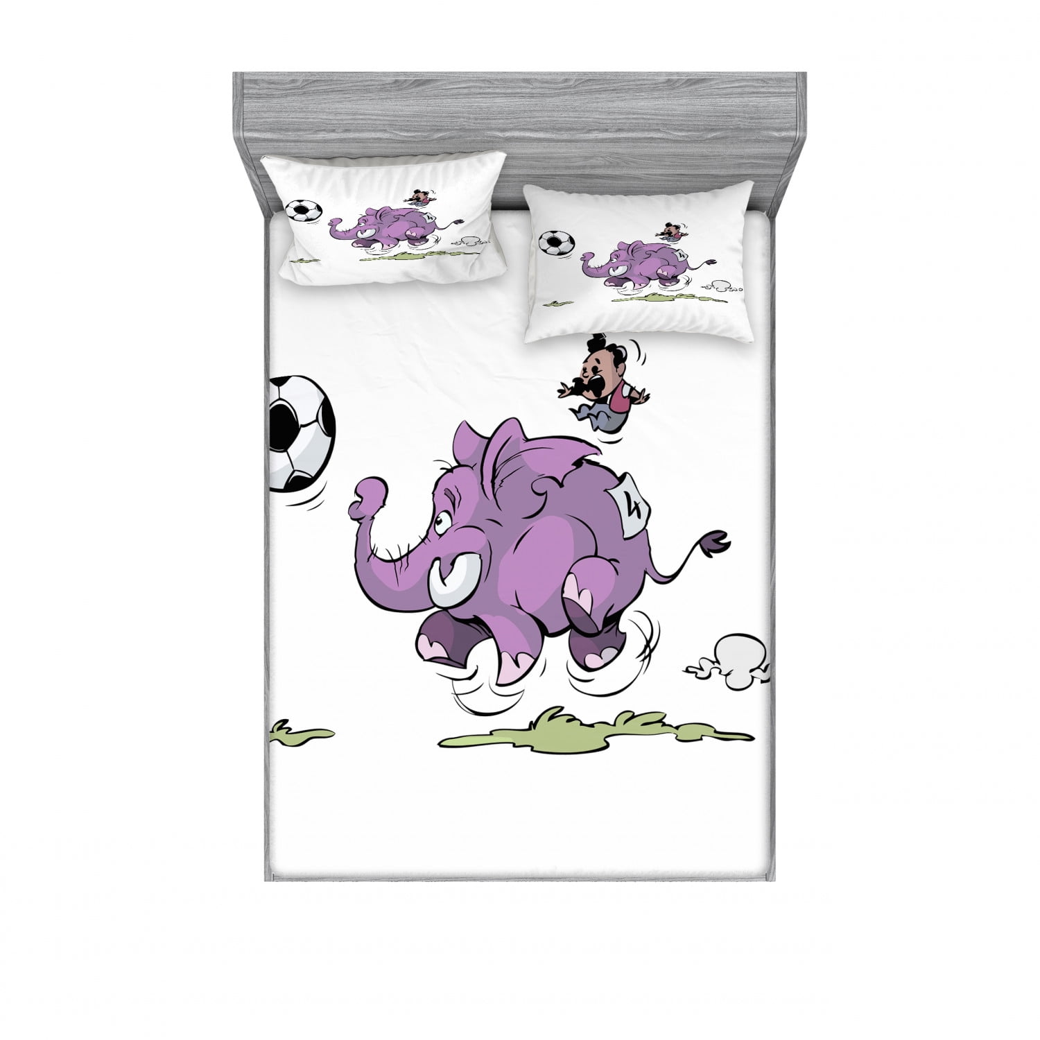 Elephant Bedding Set with Sheet & Covers, Elephant Playing Soccer with