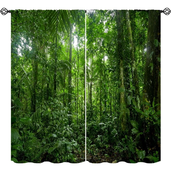 Rainforest Curtains, Green Tropical Rainforest Landscape Print Window Treatments, Retro Rod Pocket Thermal Insulated Drapes for Living Room Bedroom Kitchen,42" W X 54" L【Decor】