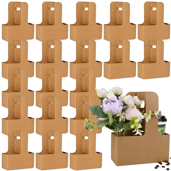20 Piece Brown Kraft Paper Handheld Double Cup Holder Carrier Set