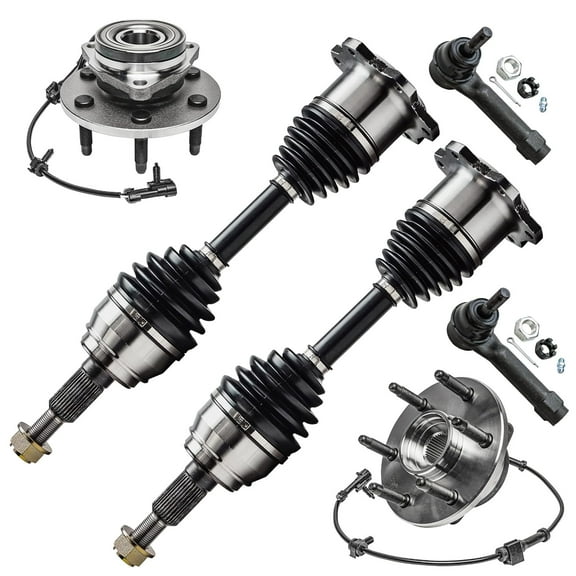 Detroit Axle - 6 Lugs Front CV Axles Wheel Bearing Hubs Kit for Silverado Sierra Avalanche 1500 Tahoe Yukon Escalade 2 Wheel Bearing Hubs Assembly 2 CV Axle Shafts 2 Outer Tie Rods Replacement