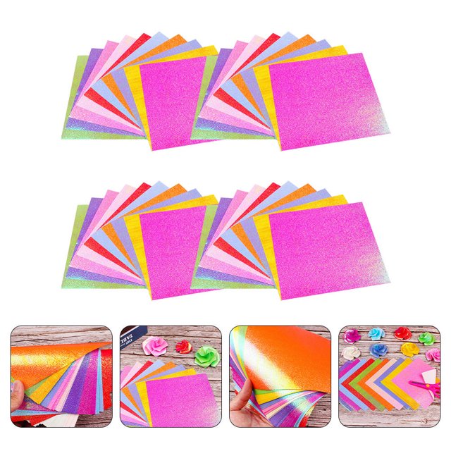 IFANLANDOR 100Pcs Glitter Handmade Paper Folding Origami Assorted Color For Diy And Home Decoration