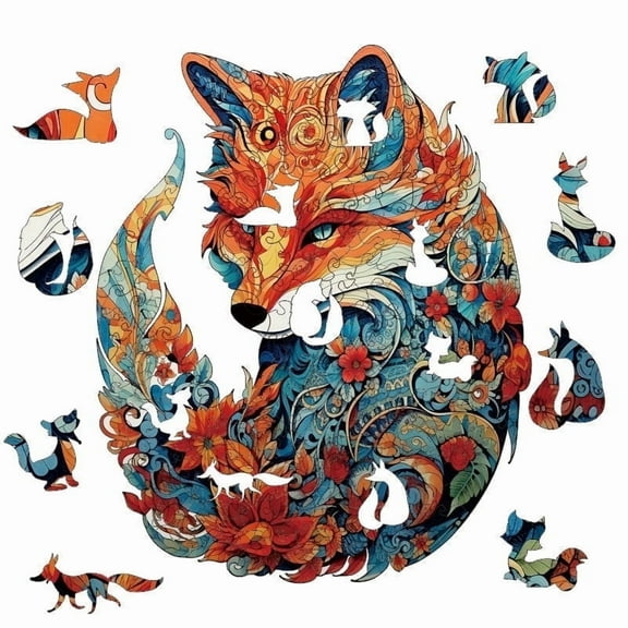 Fox wooden puzzle, magic puzzle, family games, toys, decorations, paintings, home decor, gifts