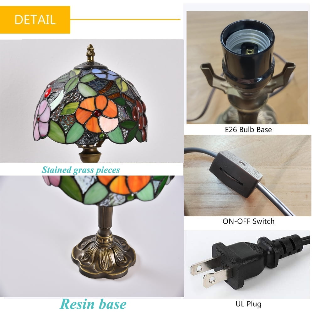 Orinova Tiffany-Style Table Lamp Stained Glass Bedside Lamp for Living Room Bedroom Traditional Desk Light 14.5'' H Multi-Color