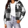 thumbnail image 2 of SYwaren Hooded Jacket for Women Plaid Cropped Loose Long Sleeve Casual Fashion Irregular Plaid with Dual Pockets Outerwear Top, 2 of 6
