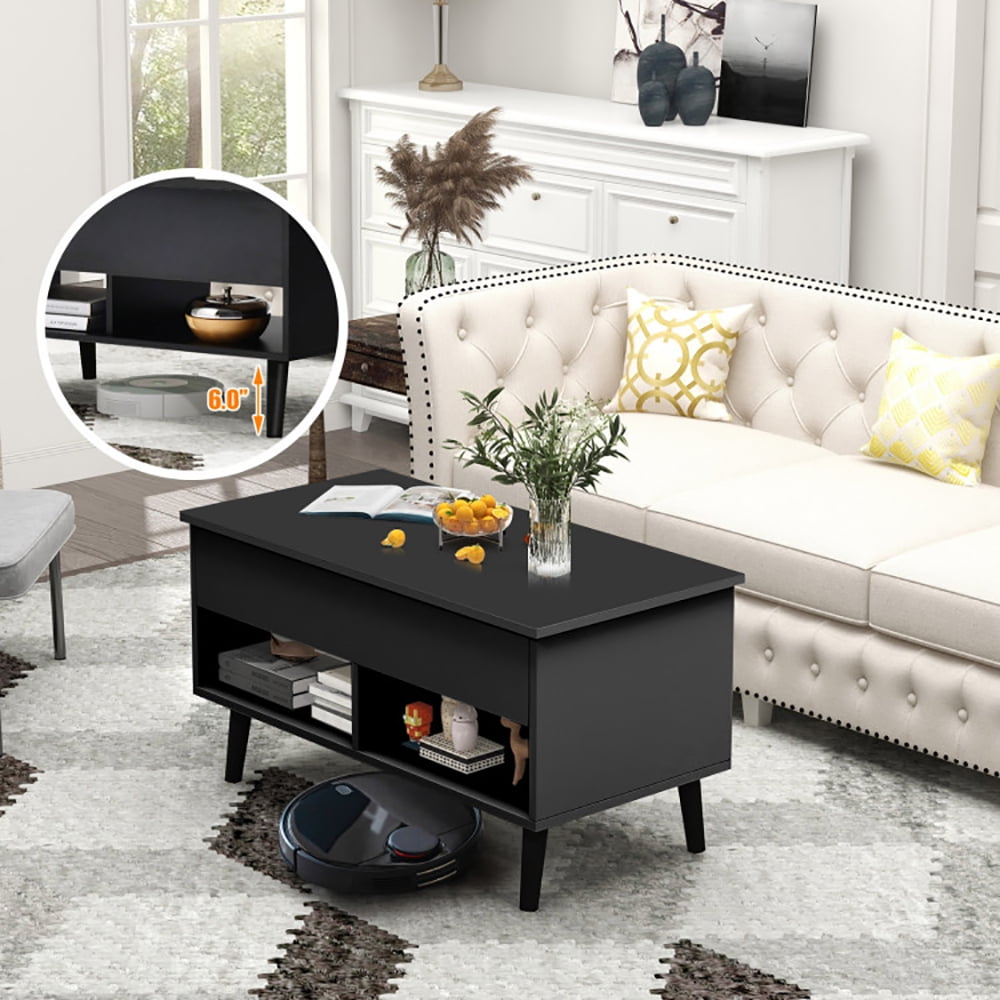 Finihen Rectangular Coffee Table, 31.5 Inch Lift Top Coffee Table with Hidden Compartment and 2 Storage Shelves, for Living Room, Reception Room, Office, Black Finihen Rectangular Coffee Table, 31.5 Inch Lift Top Coffee Table with Hidden Compartment and 2 Storage Shelves, for Living Room, Reception Room, Office, Black