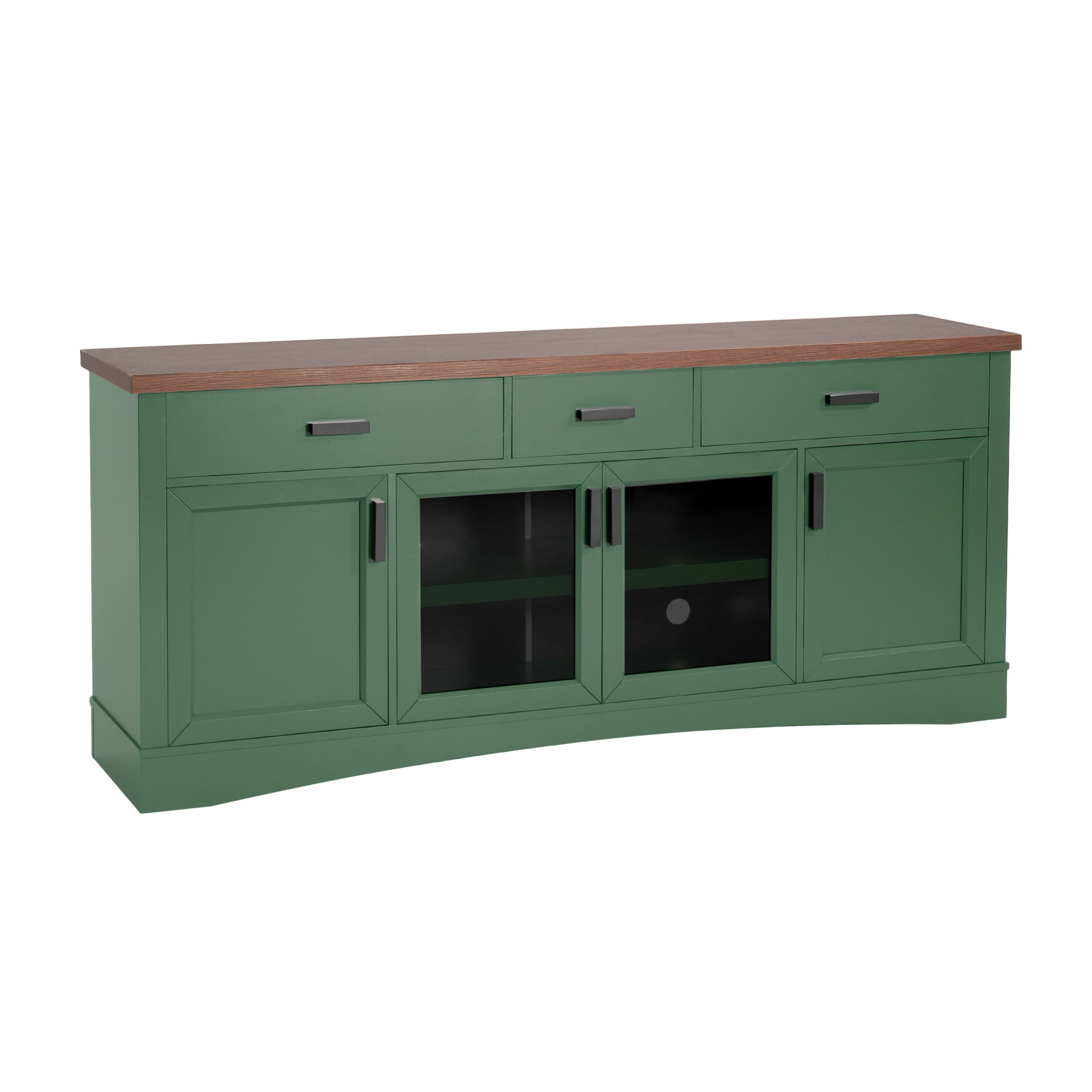 Christopher Knight Home 67" Modern TV Stand Console, Cabinet with Glass Doors, Storage Drawers, Green