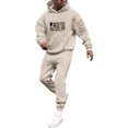 thumbnail image 2 of Wutalume Men's Universal Solid Color Flag Print Hooded Sweatshirt and Sweatpants Set, Versatile Fit for Sports and Lounge, Comfortable Fabric with Modern Style,Beige 2XL, 2 of 5