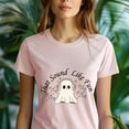 thumbnail image 5 of Funny Ghost Listening to Music That Sound Like Fun Graphic T-Shirt for Men and Women, Light Pink, Size 2XL, 5 of 6