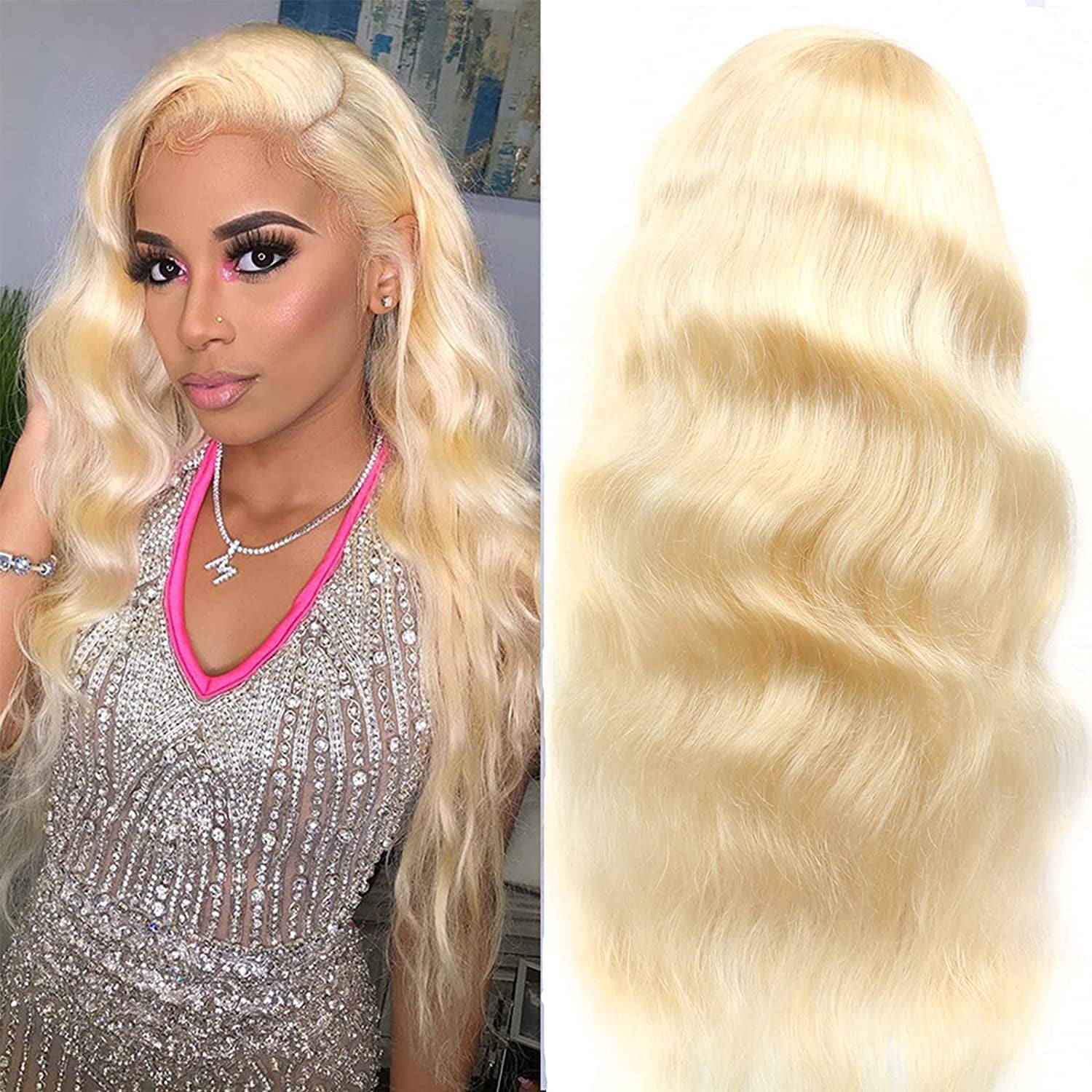 613 Lace Front Wig Human Hair Pre Plucked Brazilian Straight Wig For Women 613 Frontal Wig Blonde 13x4 Lace Front Wigs Human Hair 150% Density Transparent Lace with Baby Hair (18 inch, 13x4 Body)