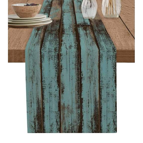 ERUNPONLY Retro Wooden Grain Table Runner - 70 Inch Long Farmhouse Vintage Gradient Texture Cotton and Linen Blended Dress Scarves Farmhouse Table Runner for Kitchen Dining, Coffee Table, 13" x 70"