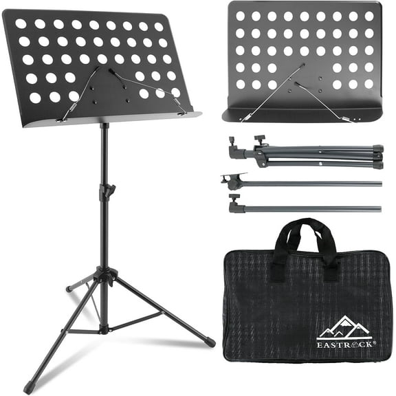EASTROCK Music Stand Orchestral Sheet Stand with Metal deepened tray Band Stand for Guitar Violin Players,Dark Grey