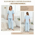 thumbnail image 4 of EA'S SECRET 100% Cotton Pajamas for Women Set Short Sleeve & Long Pants Lounge Sets for Women V Neck Sleepwear with Pockets (Light Blue,2XL), 4 of 8