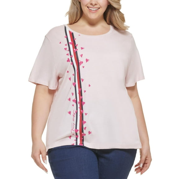 Tommy Hilfiger Womens Plus Heart-Print Short Sleeve Graphic T-Shirt