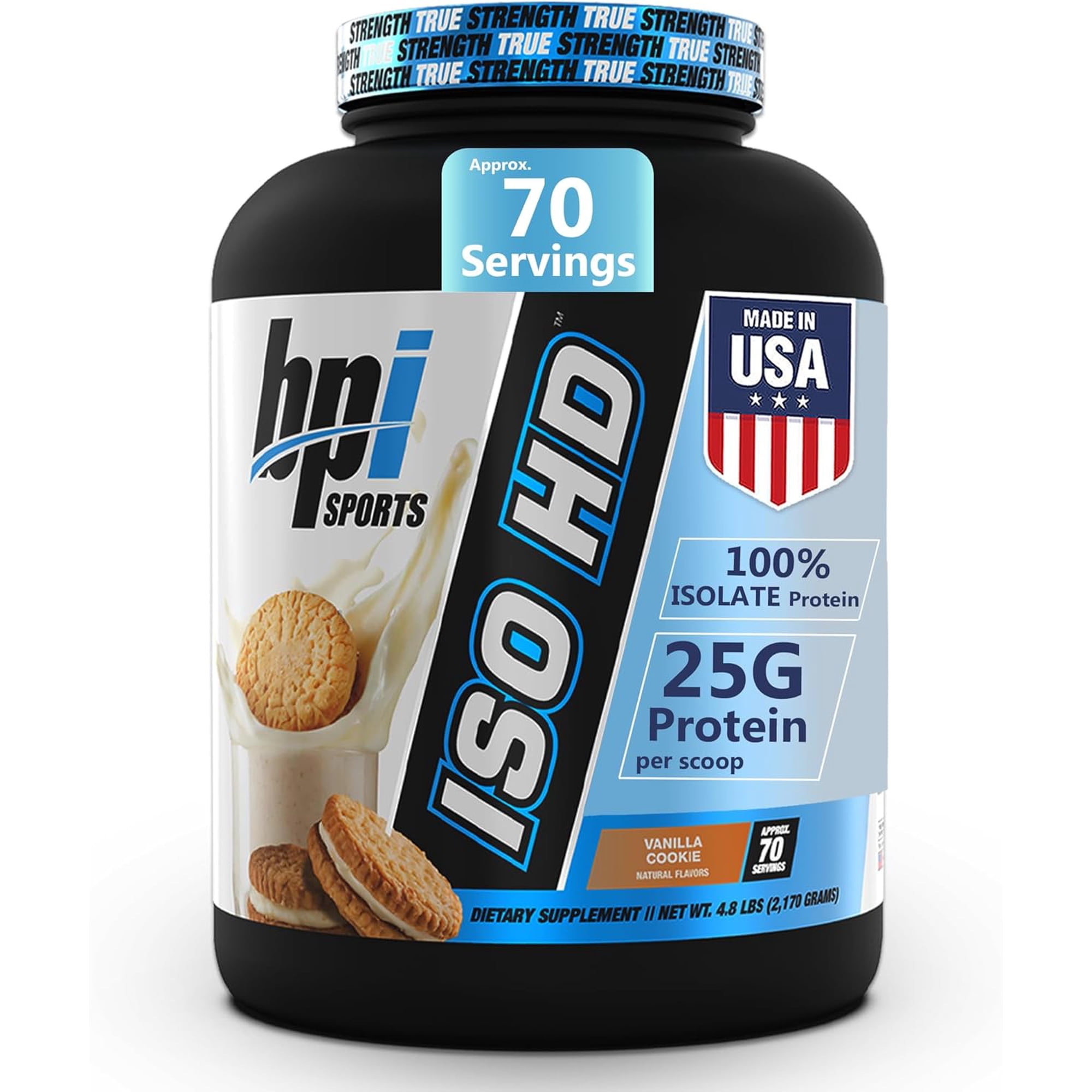 BPI Sports ISO HD Isolate Protein Powder – 100% Whey Isolate, Protein Powder for Muscle Gain - Vanilla Cookie, 4.8 LBS - 70 Servings