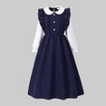 thumbnail image 5 of Cowsor Big Girls Collared Dress 8 to 13 Years Solid Doll Collar Button Long Sleeve Dress Casual Comfortable Wear for School Daily Play Outdoor Activities, 5 of 7