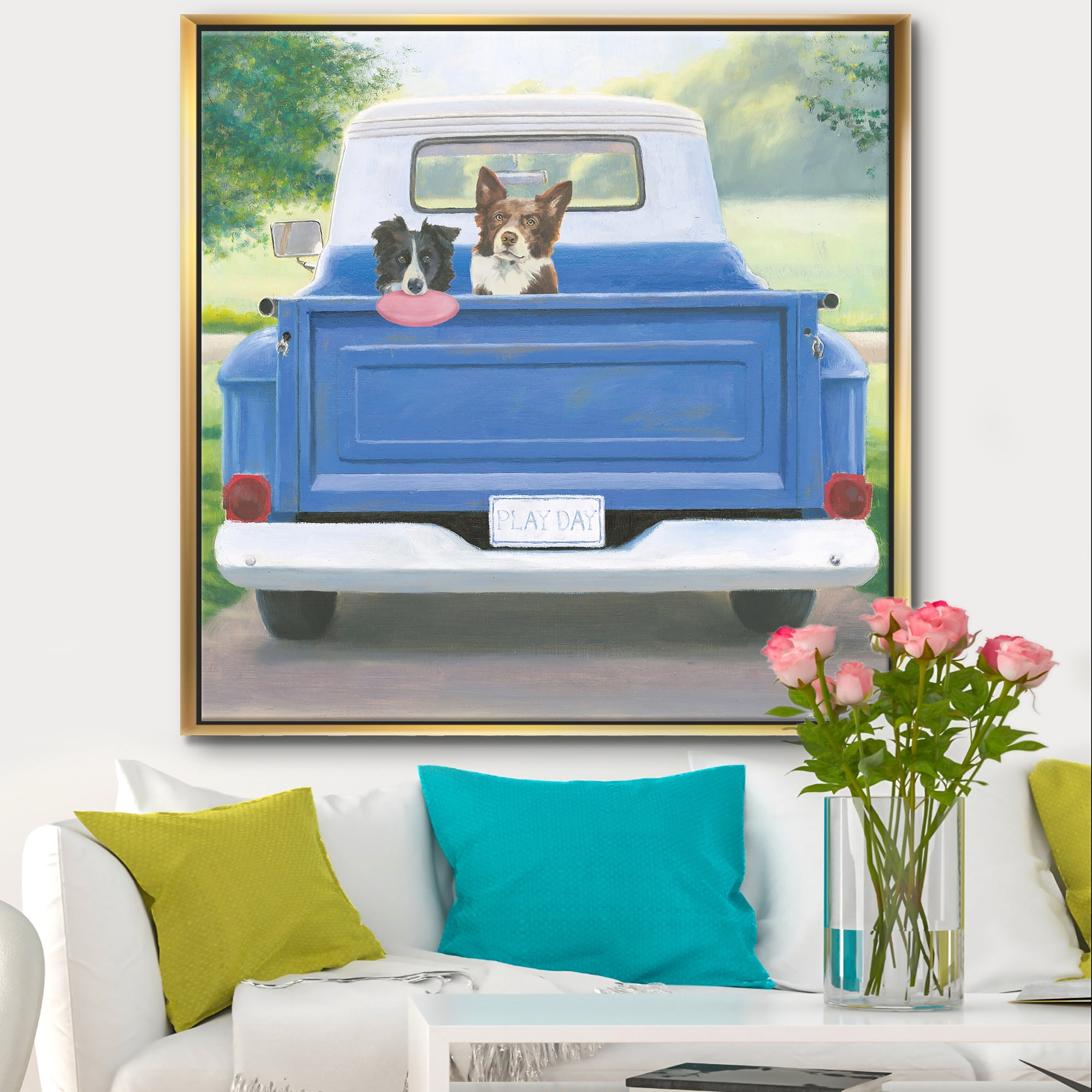 Designart ' Dogs Play Day ' Traditional Framed Canvas