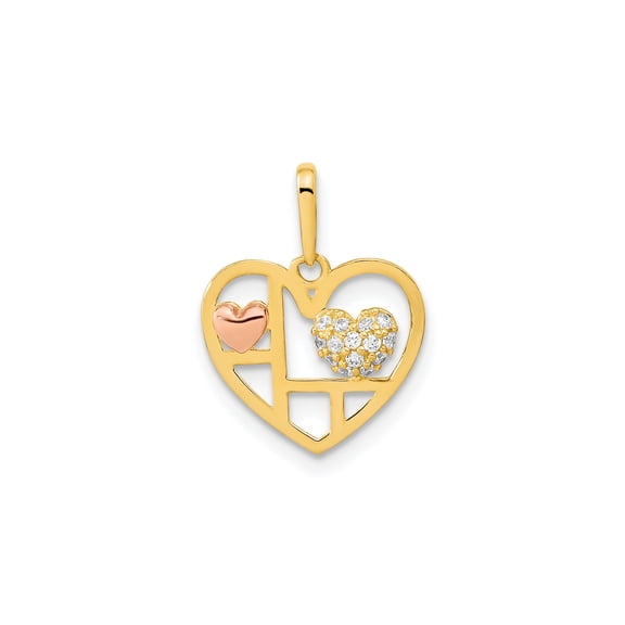 14k Two-Tone Gold Heart Pendant Charm with Cubic Zirconia, Polished, for Women