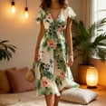 thumbnail image 2 of asdoklhq Summer Cocktail Dresses for Women Midi Dresses Women's Short-sleeved V-neck Striped Dress Green XL, 2 of 6