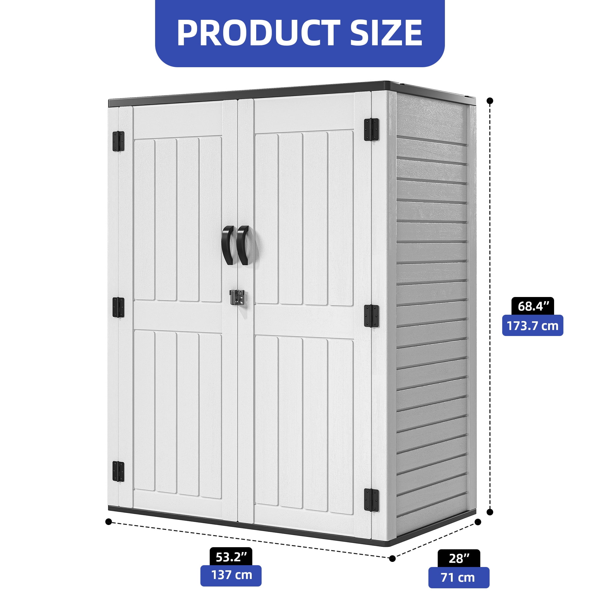 Uforic Outdoor Storage Shed, 59 Cu Ft Tool Shed Ideal for Garden, Garage & Patio, Lockable Door, Off-White