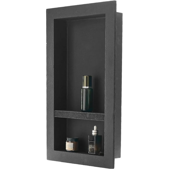 Shower Niche, 16 x 28 x 4 inch Recessed Wall Niche with Movable Divider Shelf, Modern Soap & Shampoo Storage Organizer, Square Corners, Sealed Waterproof Design, Black for Bathroom Shower