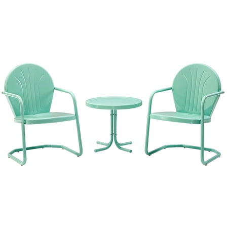 Crosley Furniture Griffith 3 Piece Metal Patio Conversation Set in Aqua