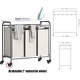 thumbnail image 5 of 3 Bag Laundry Basket Sorter Heavy Duty Rolling Lockable Wheels Laundry Hamper Cart with Ironing Board and Removable Bags, Beige, 5 of 6