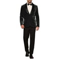 thumbnail image 2 of INSPIRE CHIC Men's Shawl Lapel Blazer One Button Slim Fit Wedding Velvet Tuxedo Suit Jacket XL Deep Black, 2 of 4