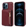 thumbnail image 5 of Nalacover RFID Blocking Wallet Case for iPhone 12 Pro Max, Shockproof PU Leather Magnetic Button Zipper Purse Card Slots & Kickstand Crossbody Phone Case with Shoulder & Wrist Strap,Winered, 5 of 12