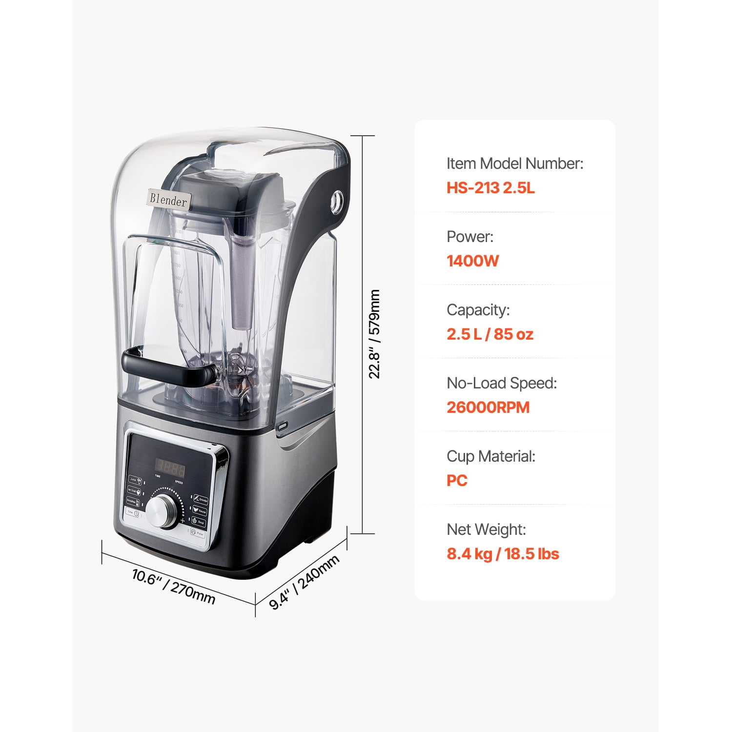 KFFKFF Professional 1400W Blender with 85 oz Capacity, Multi-Purpose Food Processor with Noise Shield for Smoothies, Milkshakes, and Juices, Ideal for Home Kitchens