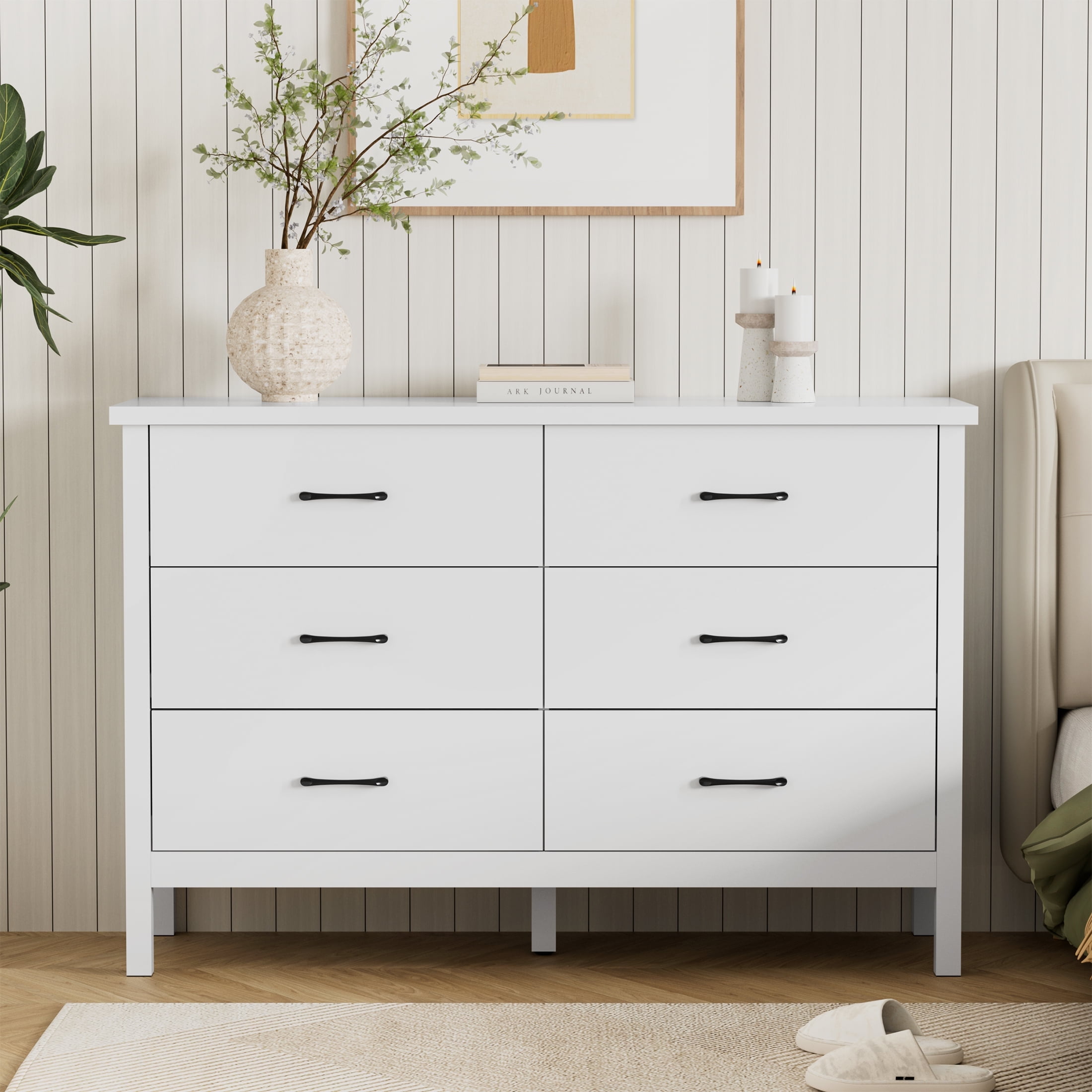 OKD 5 Drawers Dresser Chests for Bedroom Farmhouse, Wood Rustic Tall Chest  of Drawers, Antique Brush White - Walmart.com, image size:2200x2200