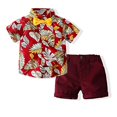 thumbnail image 1 of Boy Casual Clothing Set Beige Prints Button-Down Shirt Short Sleeve White Pants, 1 of 3