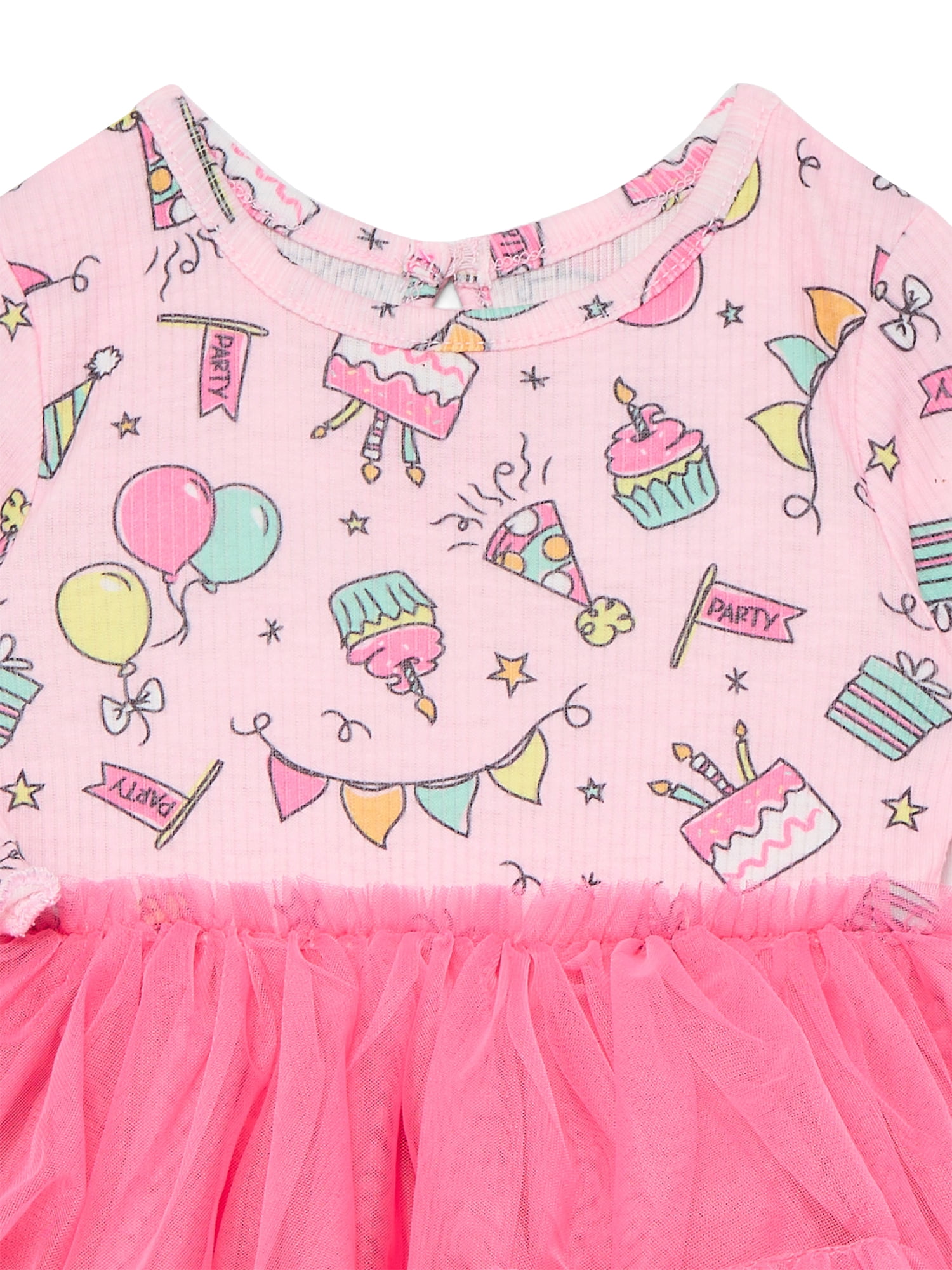 Forever Me Baby Girls' Birthday Print Dress Bodysuit with Tutu Skirt and Headband Set, 2-Piece, Sizes 6/9M-24M