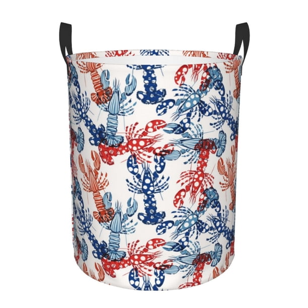 Fotbe Red Lobster Cesto de Ropa con Asas, Cesto Impermeable de Gran Capacidad, Bolsa de Lavado para Dormitorio, Cesto de Ropa con Ruedas y Asas-Medium