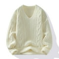 thumbnail image 2 of Atogsazn Mens Oversized Knitted Sweater Casual V Neck Long Sleeve Pullover Sweater Thick Warm Tops Outfit 04-White S Fashion, 2 of 7