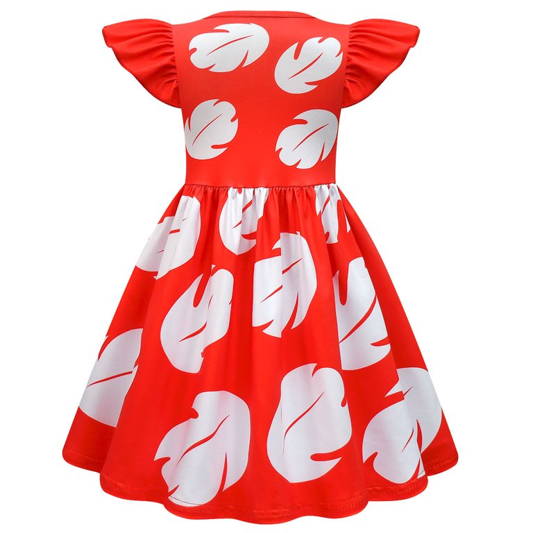 Girls Hawaiian Hula Tutu Dress Costume - Red & Green With Leaf Accessories For Luau, Halloween