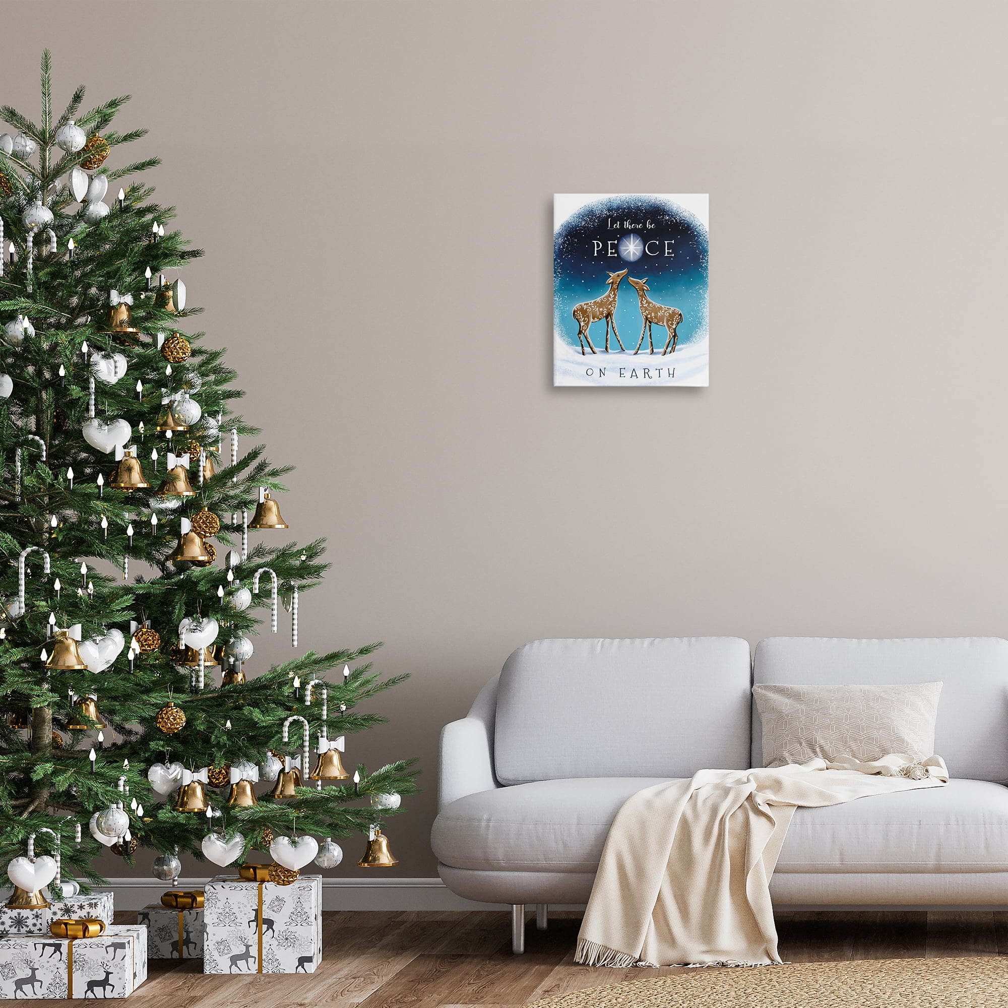 Stupell Industries Peace On Earth Reindeer Holiday Painting Gallery Wrapped Canvas Art Print Wall Art, 16 x 20