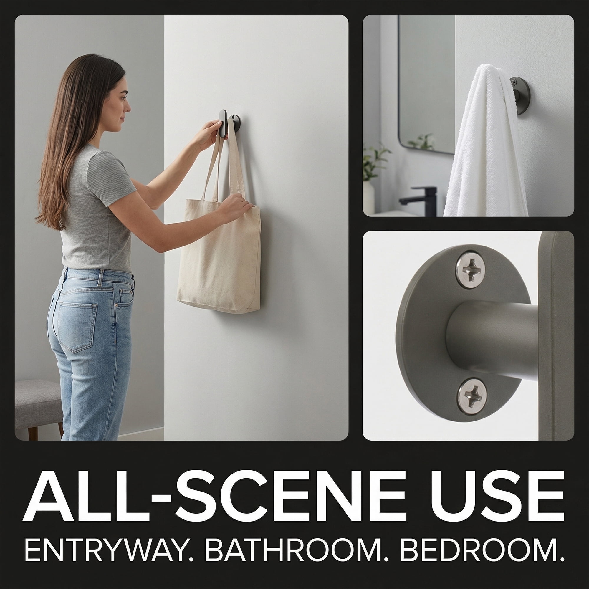 Unique Bargains Coat Rack Wall Mount Aluminum Single 2 Hooks Hat Rack for Entryway Gray