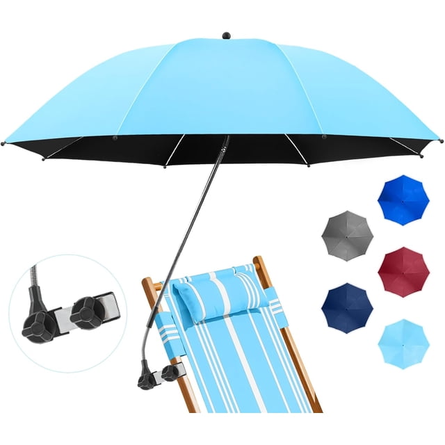 Parasol de Plage avec Pince, Parasols UPF50+ Réglables à 360 ° pour Chaise de Plage (Chaise Non Incluse)