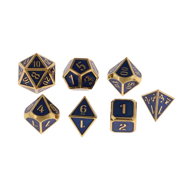 Paquete de 7 dados de varios lados juego de dados D8 D10 D20 juego de dados poliédricos #1 Dorado-azul real perfke Dados poliédricos