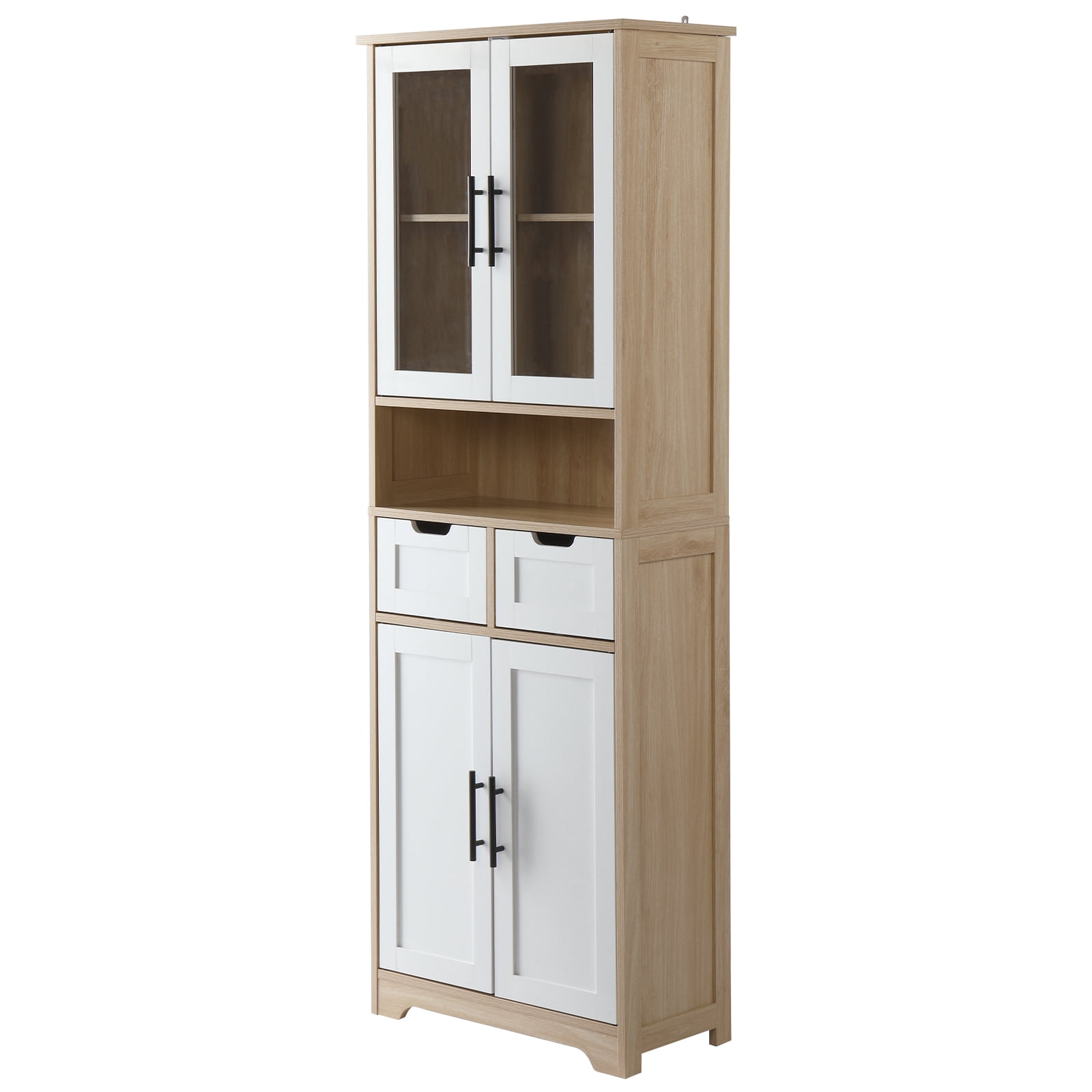 4 Cabinet Doors 2 Drawers 1 Storage Compartment Sideboard, MDF Melamine-Coated Storage Cabinet 23.62*11.81*66.93in White Matte Finish Door Panel + Light Oak-Colored Cabinet