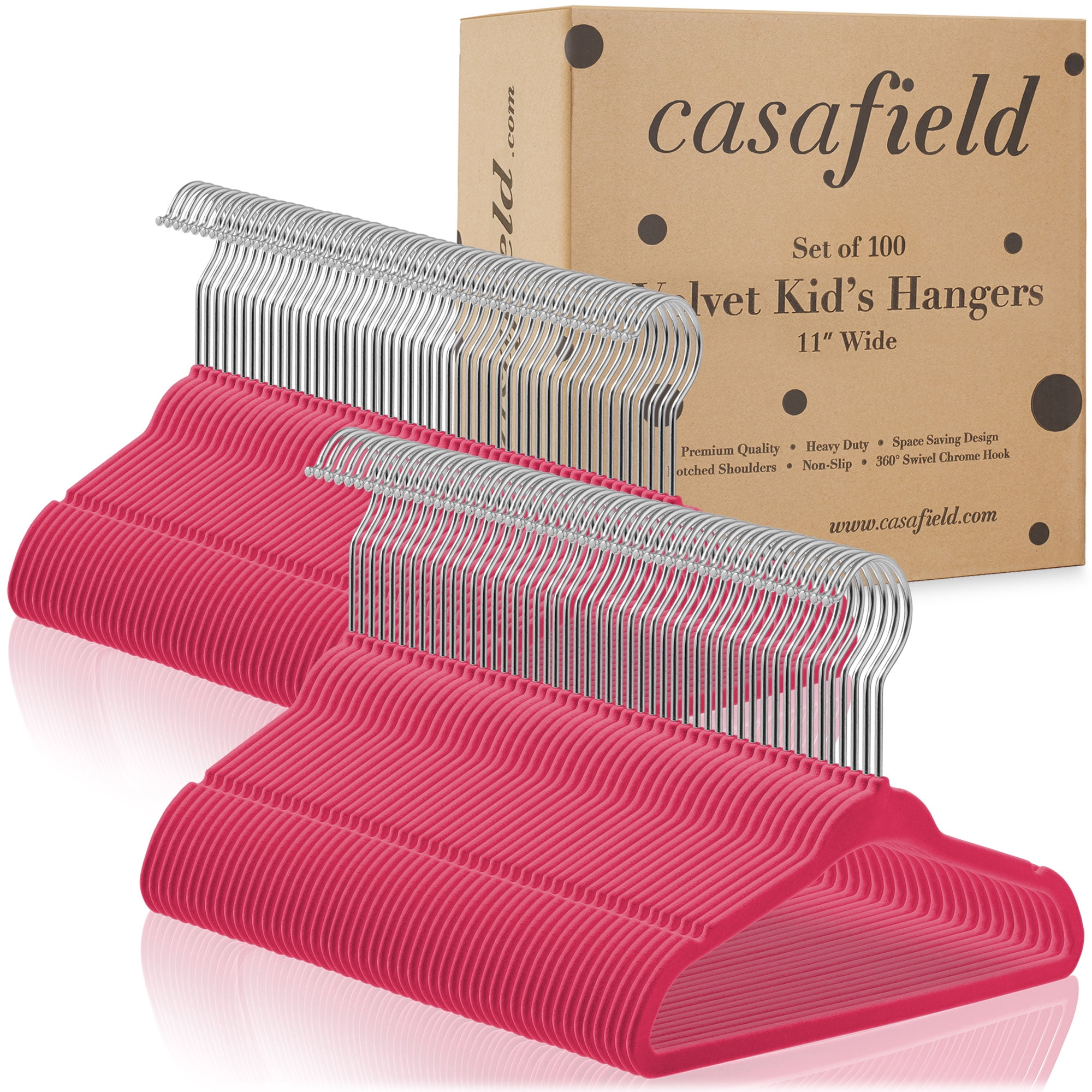 Casafield 100 Velvet Baby Hangers for Infant & Toddler Clothes, 11 - Pink