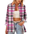 thumbnail image 4 of Womens Plaid Long Sleeve Shirt Trendy Turn Down Collar Button Down Coats Casual Loose Fit Business Work Outfits, 4 of 5