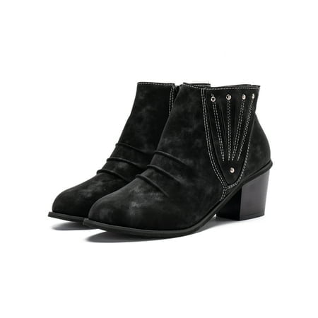 

Women s Ankle Boots Stacked Heel Booties Shoes Black 7