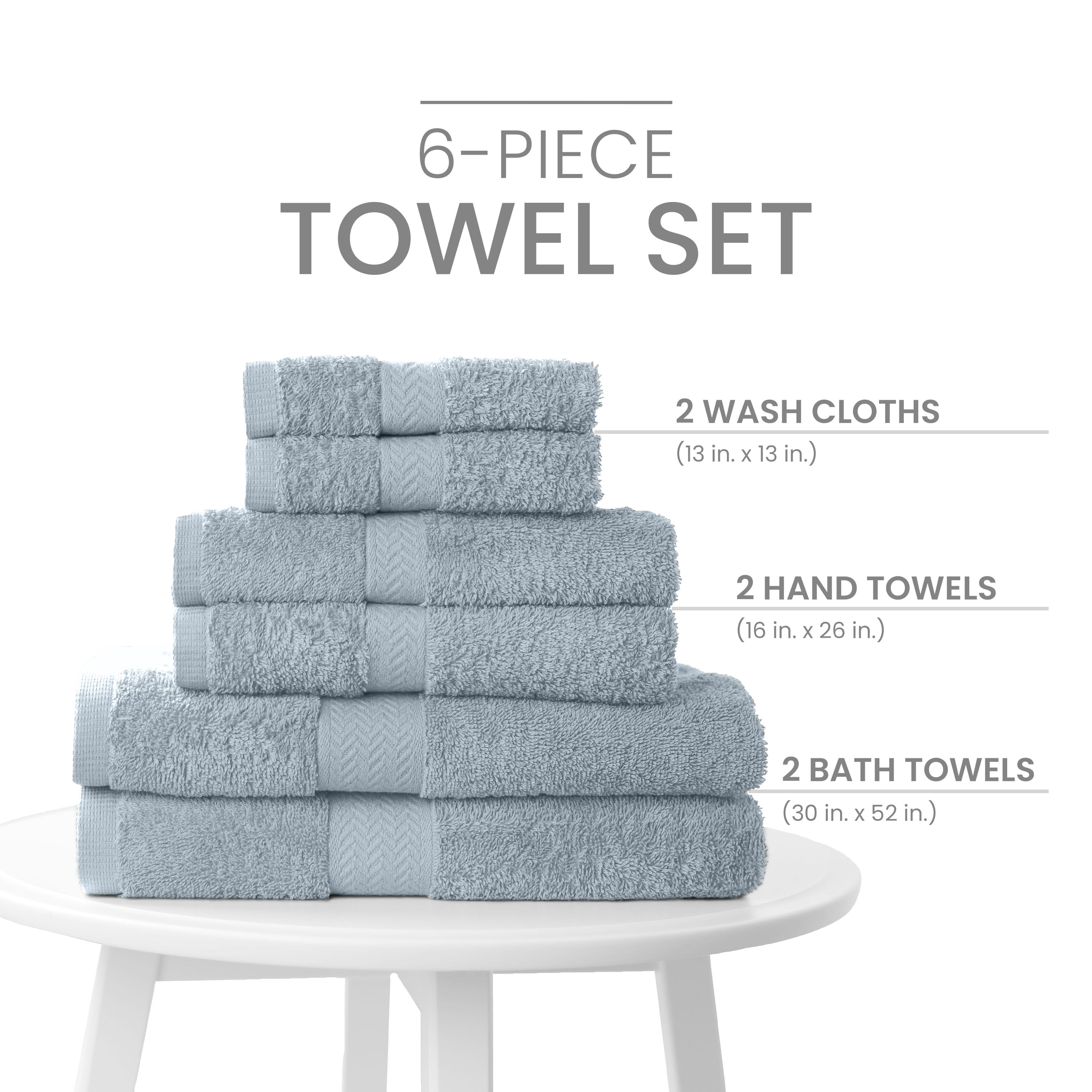 Martex Luxury 6-Piece 100% Ringspun Cotton Towel Set - Highly Absorbent, Soft, 500 GSM (Blue)