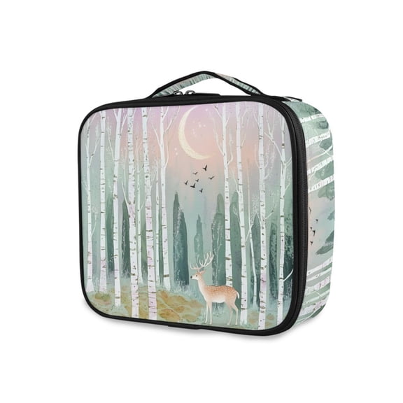 FORMRS Travel Makeup Bag Large Capacity Train Case Cosmetic Organizer with Adjustable Dividers, Green Deer