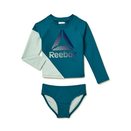 

Reebok Toddler Girl Long Sleeve Rashguard Swim Set 2-Piece Sizes 2T-5T. Female No Straps 1 Piece Swim