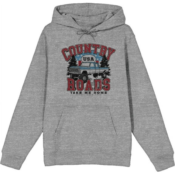 Country Roads Take Me Home Heather Gray Adult Long Sleeve Hoodie-Small
